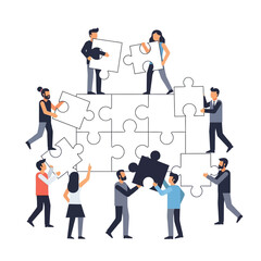 Diverse Team Building Puzzle Together, Collaboration and Problem Solving