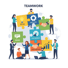 Teamwork and Collaboration: People connecting puzzle pieces for business success
