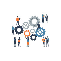 Teamwork and Collaboration: People working together with gears, business concept