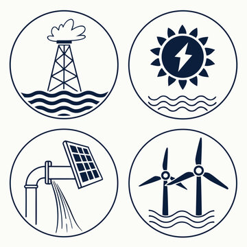 Iconic representations of various renewable and non-renewable energy sources Vector