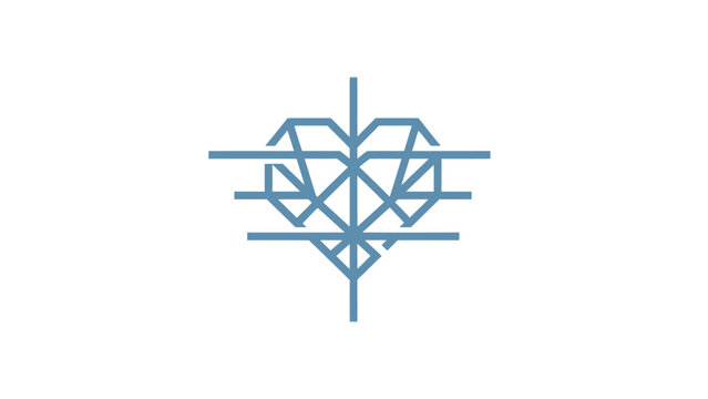 Blue heart shaped geometric design symbol.