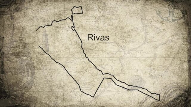 Rivas Nicaragua map drawn on a cartography background sheet of paper