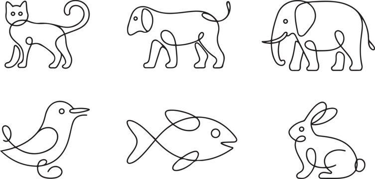 Animals one line icon collections vector design.one line icon illustration with white background