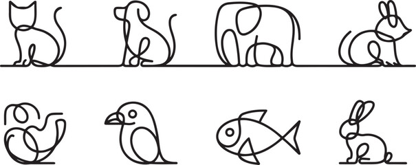 Obraz premium Animals one line icon collections vector design.one line icon illustration with white background