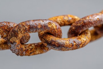 Fototapeta premium Weathered metal chain detail with corroded links and rugged patina