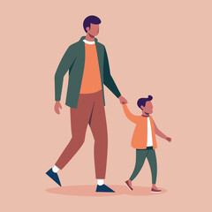 A modern flat vector of a father holding his child. 