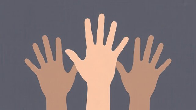 Three hands raised in solidarity and support