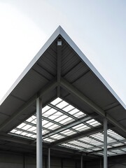 Obraz premium Architectural expanse featuring a triangular rooftop and skylight design