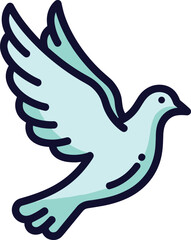 Obraz premium Flying dove vector, peace bird illustration, light blue silhouette, symbolic hope artwork, cad drawing flat vector illustration, isolated design