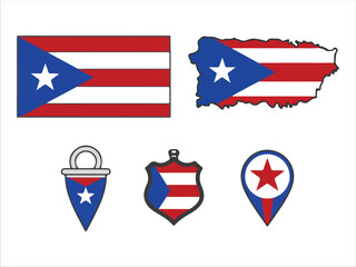 Puerto Rico Flag and Symbol Set with Map and Icons Design