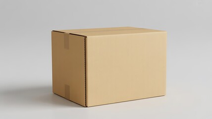 A closed brown cardboard box on a plain background