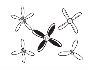 Set of five different propeller fan blade designs in black and white