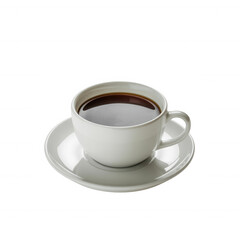 White ceramic coffee cup on a saucer filled with black coffee isolated on a transparent background