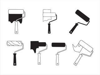 Set of six different paint roller tools illustration for design projects