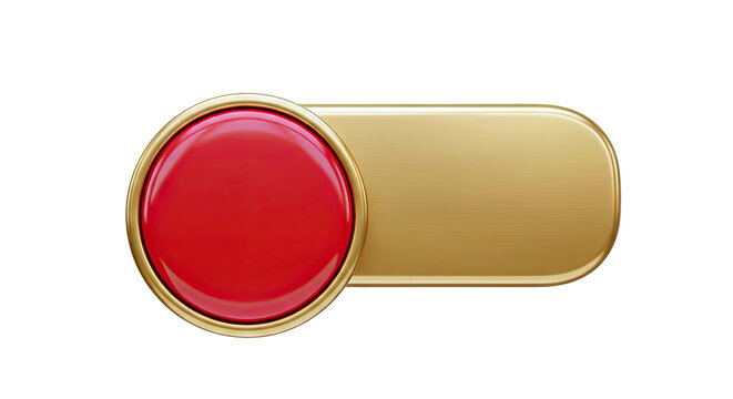 3D Rendered Red Button with Gold Trim on Gold Track