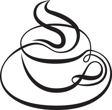 Continuous one line drawing hot drink. Cup of coffee. Linear.Isolated minimalist illustration. Not AI.