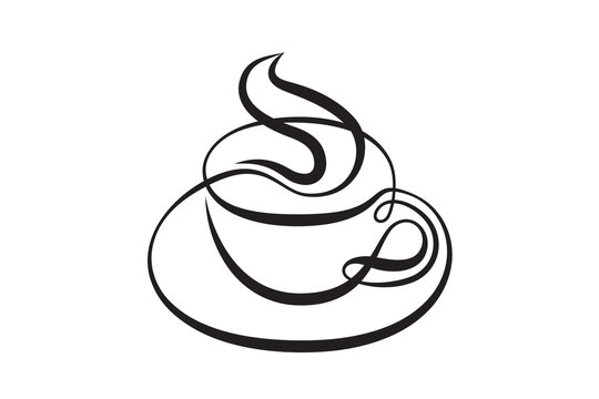 Continuous one line drawing hot drink. Cup of coffee. Linear.Isolated minimalist illustration. Not AI.