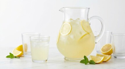 Fototapeta premium Fresh Lemonade Pitcher and Glass with Ice
