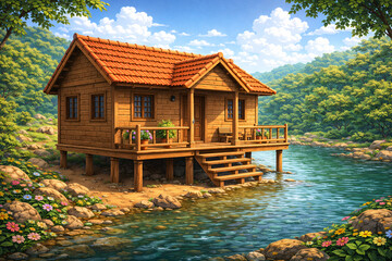 Full Length Sketch of a Young Woman in Casual T-shirt and Jeans Standing with Hands in Pockets