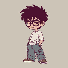 Cool edgy chibi boy with glasses and cargo pants illustration
