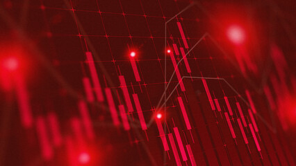 Stock market data shows downward trend with red candlestick bars during trading hours