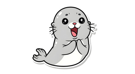Obraz premium A cartoon seal illustration with a cheerful expression and outstretched flippers on a plain background