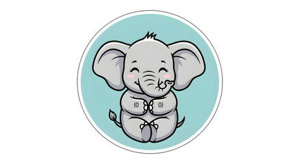 Obraz premium Cute cartoon elephant meditating in a serene teal circle