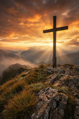 Spiritual Hope Background With Cross and Sunlight
