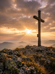 Inspirational Christian Landscape With Golden Sky
