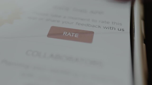 Finger taps the RATE button to offer a feedback for a service