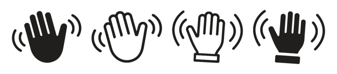 Fototapeta premium Four waving hand icons in black and outline styles for communication
