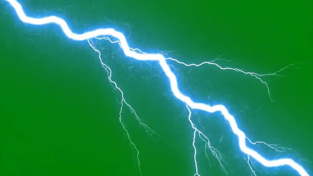 Bright blue lightning strike on vivid green screen background