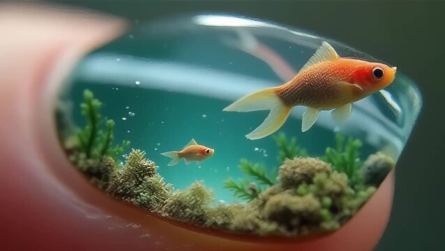 Captivating Golden Fish in Macro Water Droplet Art