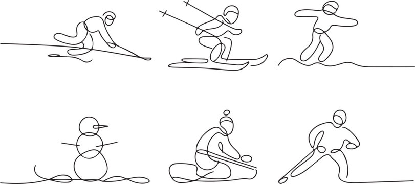 Single one line drawing winter activities and sport set.one line icon illustration with white background