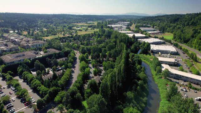 Green Trees in Rural Town Summer Aerial