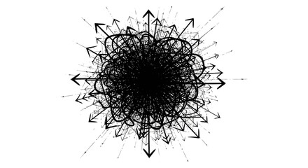 abstract black arrows from a chaotic core depicting complexity diverse directions and critical decision-making challenges.
