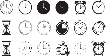 Collection of clocks and watches for time management concepts