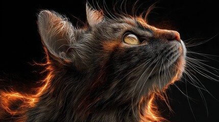 Fiery Cat Silhouette Generative AI