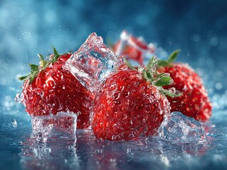 Frozen Strawberries Covered in Ice Generative AI