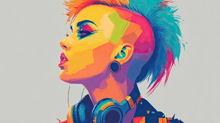 Pop Art Neon Woman Profile Generative AI