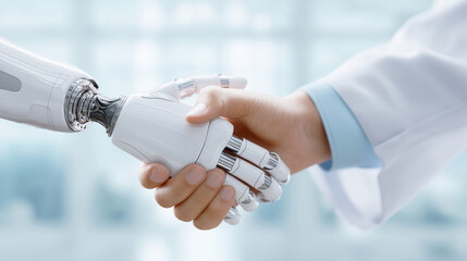 人工知能ロボットと人間の共生イメージ
