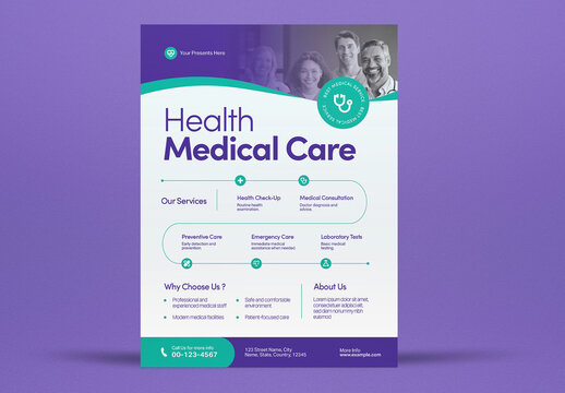 Purple And Green Health Medical Care Flyer Layout