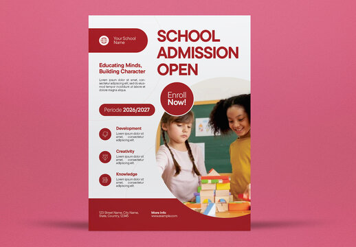 Red Geometric School Admission Flyer Layout