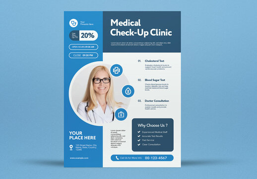 Blue And White Check-Up Medical Clinic Flyer Layout