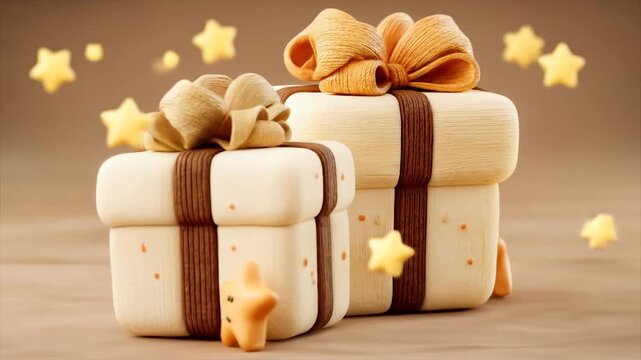 Decorated gift boxes with stars festive presentation for celebrations