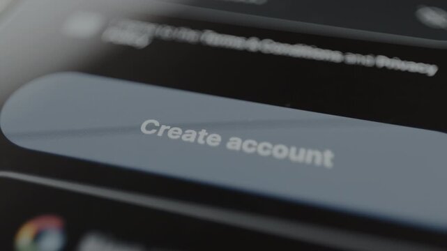 Person taps the button labeled Create account, registration process for a new user account