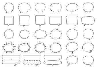 シンプルな吹き出しデザインセット（線画）