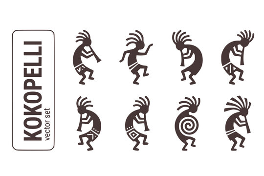 Kokopelli Native-American Fertility-Deity Kokopelli-Figure Southwestern-Symbol Cultural-Icon Tribal-Design Kokopelli-Symbol Vector Set - Kokopelli Art