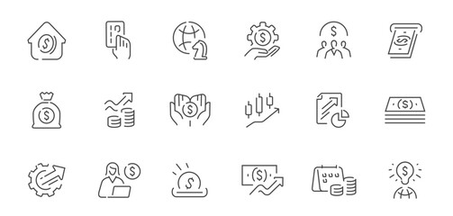 Money and investment minimal line icon set. Modern finance and business outline symbol collection. Banking concept