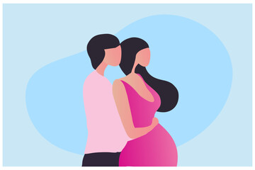 young pregnant woman and her husband vector illustration. Pregnancy and motherhood woman concept